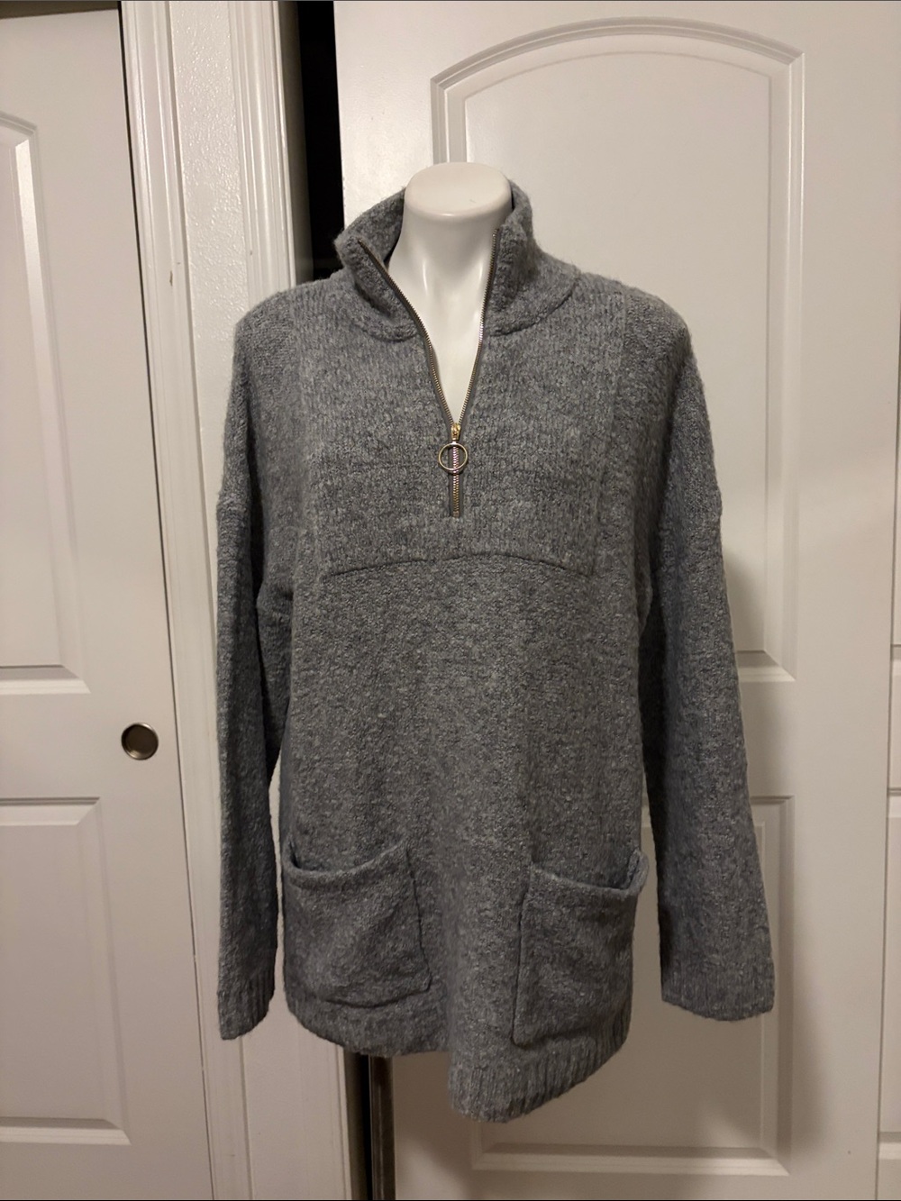Anthropologie Entro Gray Half-Zip Cozy Pocket Sweater